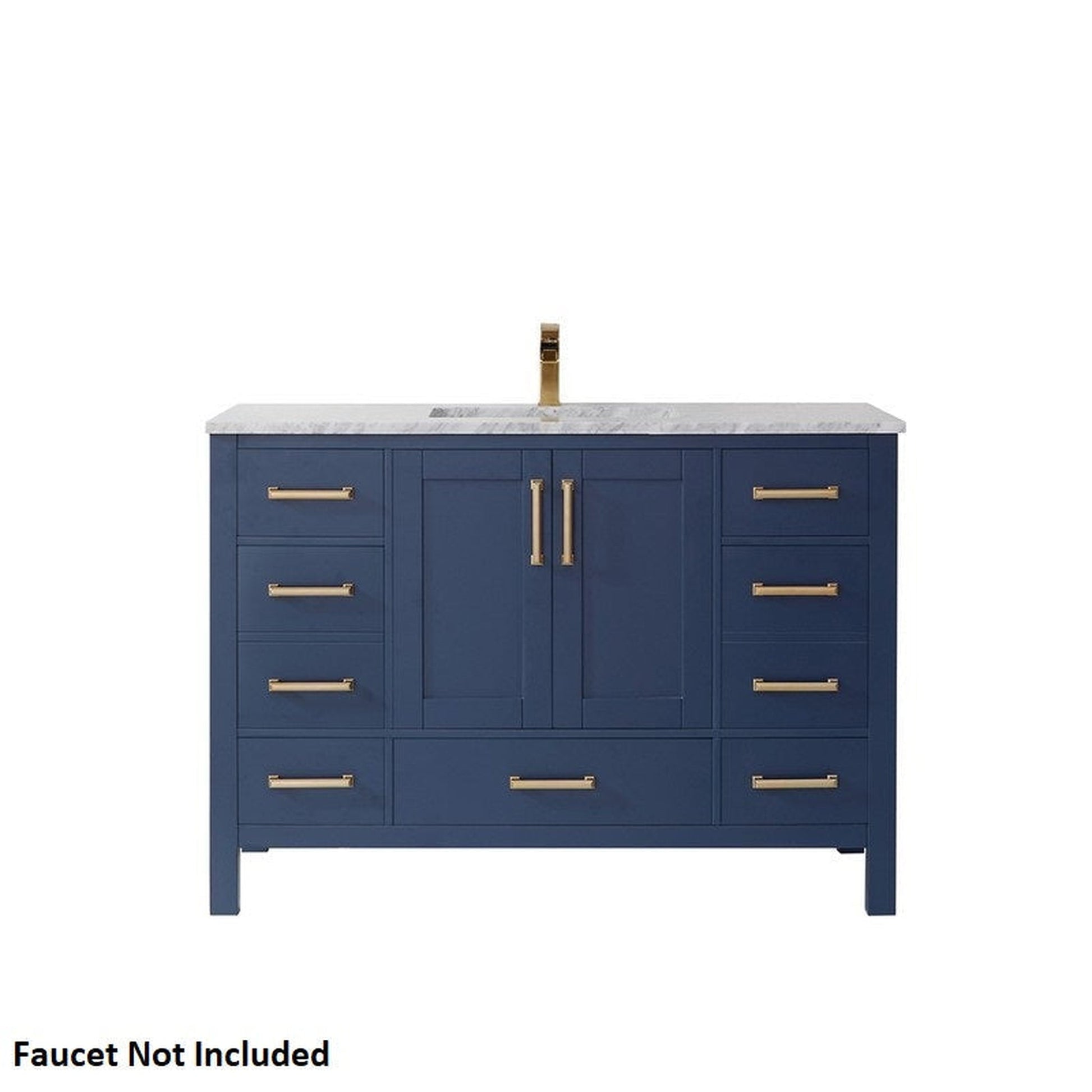 Vinnova Shannon 48" Royal Blue Freestanding Single Vanity Set In White Carrara Composite Top With Undermount Ceramic Sink