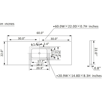 Vinnova Shannon 60" Paris Gray Freestanding Single Vanity Set In White Carrara Composite Stone Top With Undermount Ceramic Sink and Mirror