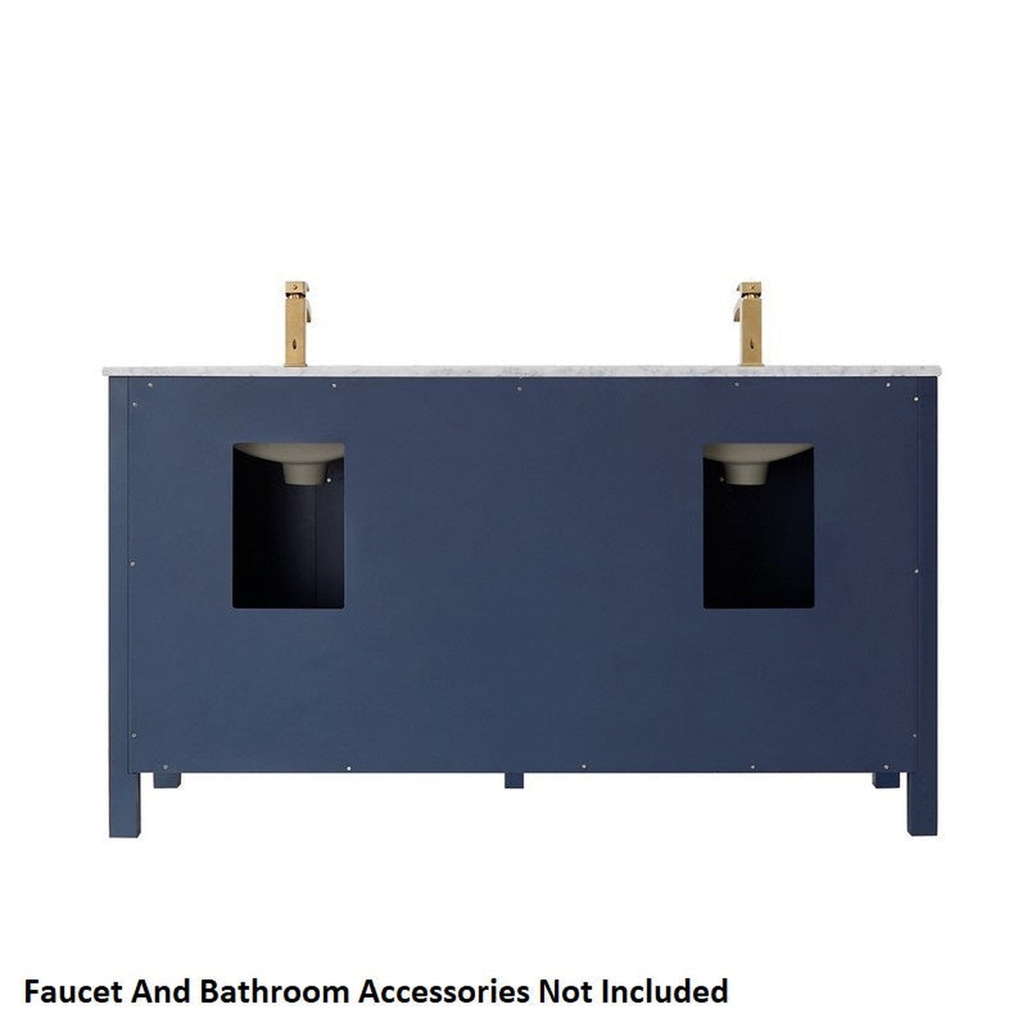 Vinnova Shannon 60" Royal Blue Freestanding Double Vanity Set In White Carrara Composite Stone Top With Undermount Ceramic Sink and Mirror