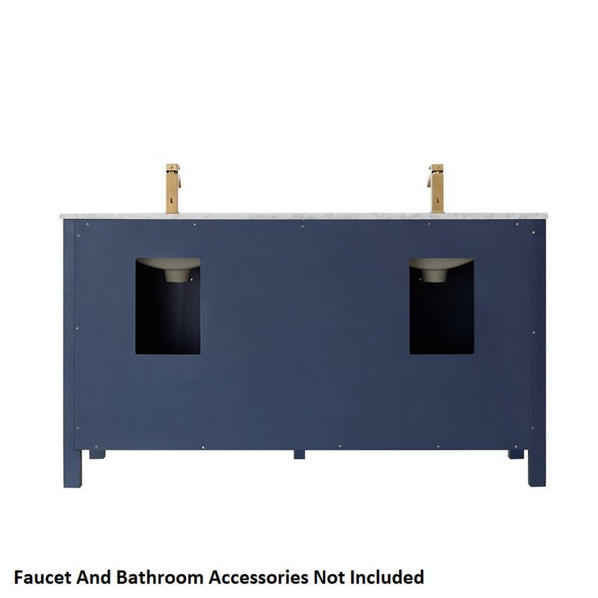 Vinnova Shannon 60" Royal Blue Freestanding Double Vanity Set In White Carrara Composite Stone Top With Undermount Ceramic Sink and Mirror