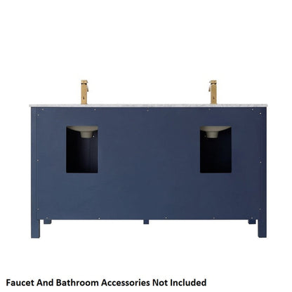 Vinnova Shannon 60" Royal Blue Freestanding Double Vanity Set In White Carrara Composite Stone Top With Undermount Ceramic Sink