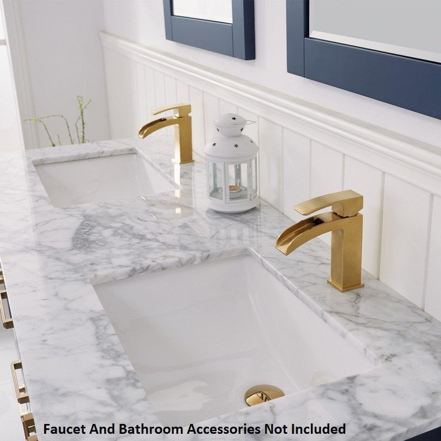 Vinnova Shannon 60" Royal Blue Freestanding Double Vanity Set In White Carrara Composite Stone Top With Undermount Ceramic Sink and Mirror