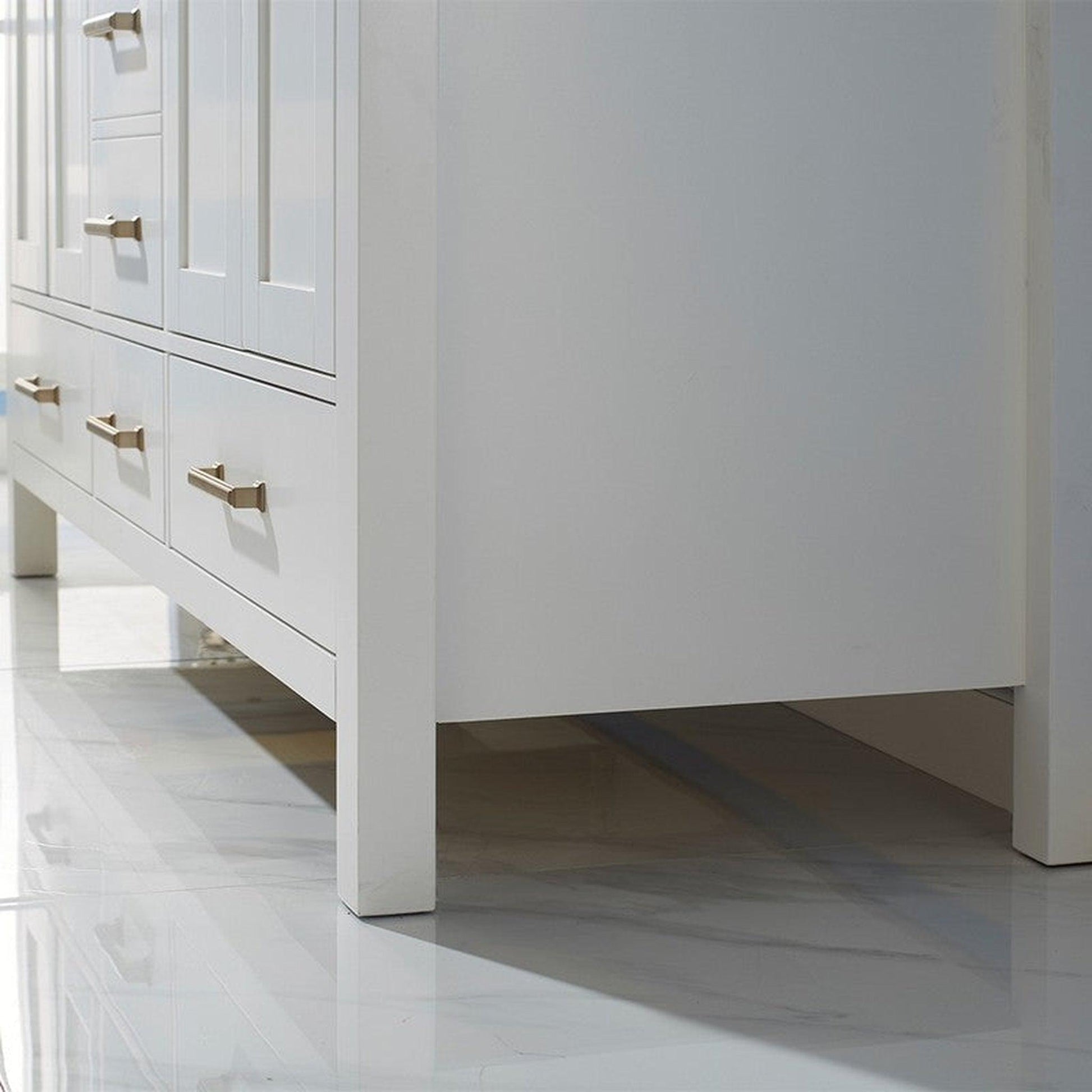Vinnova Shannon 60" White Freestanding Double Vanity Set In White Carrara Composite Stone Top With Undermount Ceramic Sink