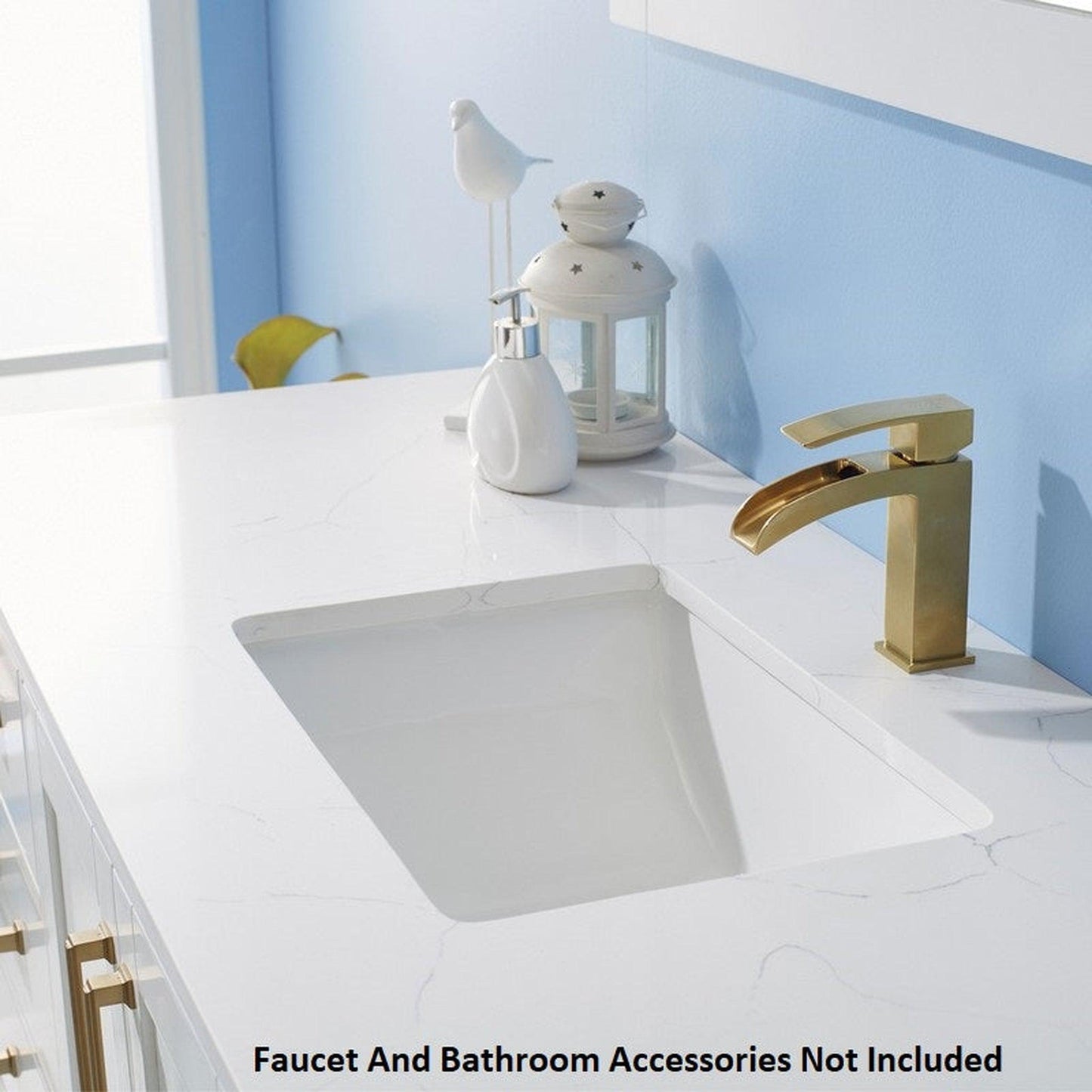 Vinnova Shannon 60" White Freestanding Single Vanity Set In White Carrara Composite Stone Top With Undermount Ceramic Sink and Mirror