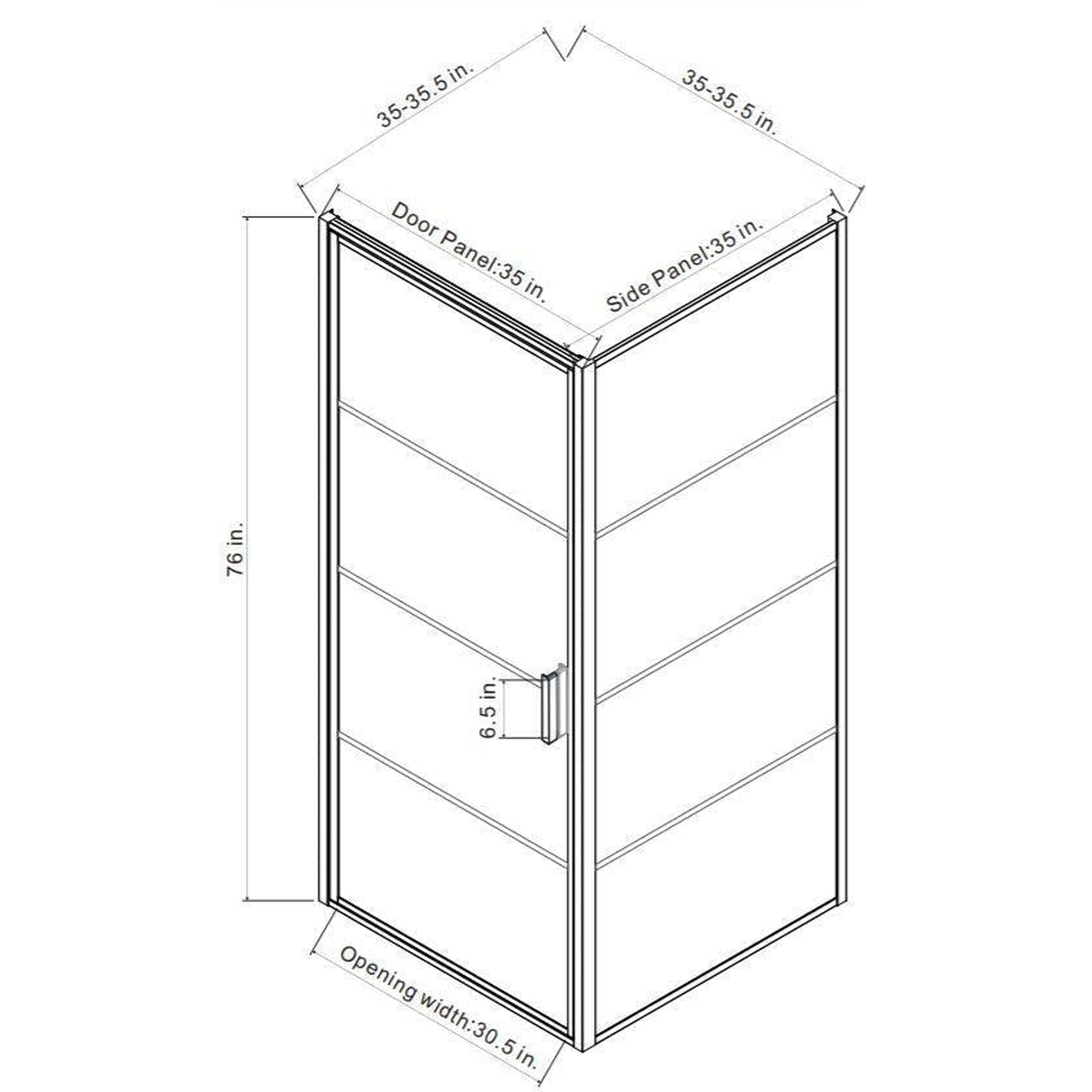 Vinnova Sondrio 36" x 76" Matte Black Rectangle Pivot Door Framed Shower Enclosure With Side Panel