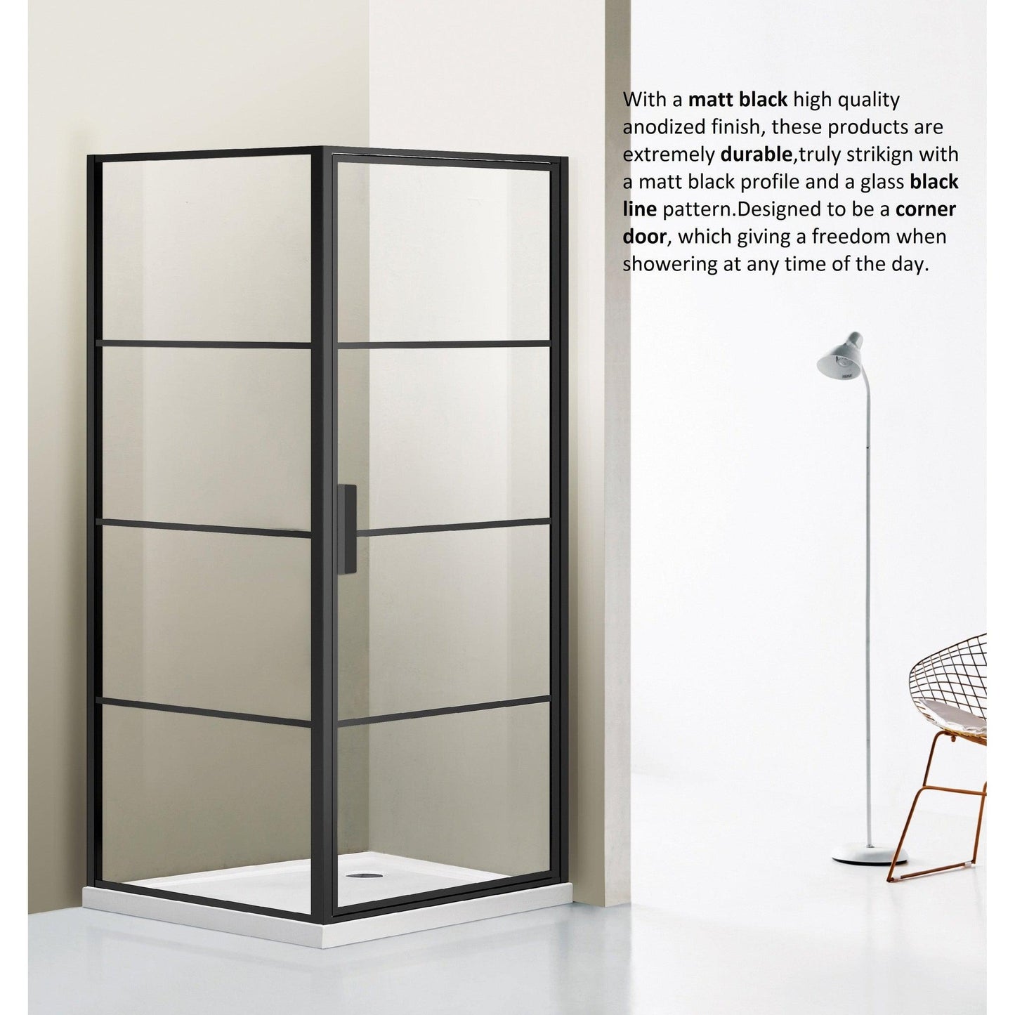 Vinnova Sondrio 36" x 76" Matte Black Rectangle Pivot Door Framed Shower Enclosure With Side Panel