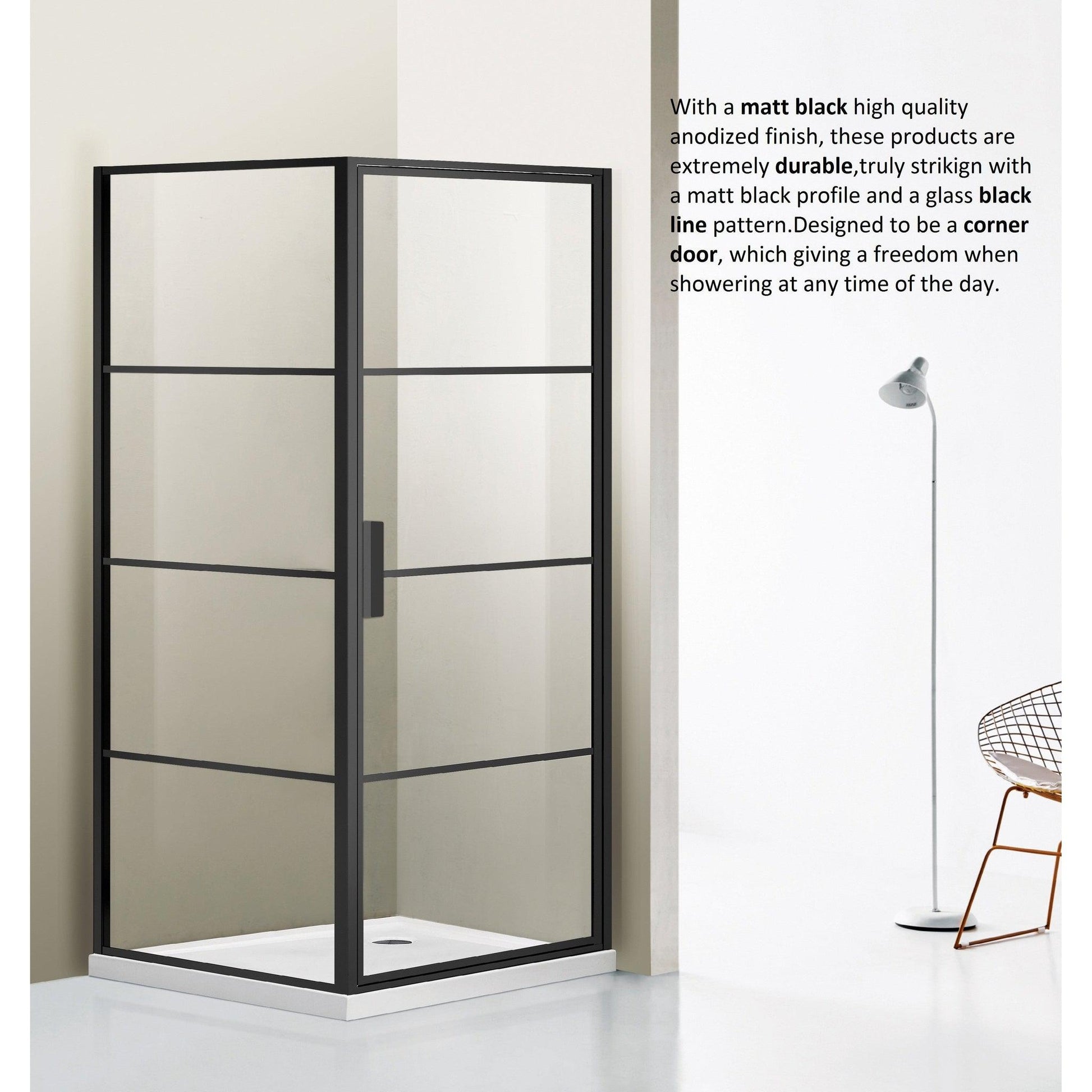 Vinnova Sondrio 36" x 76" Matte Black Rectangle Pivot Door Framed Shower Enclosure With Side Panel