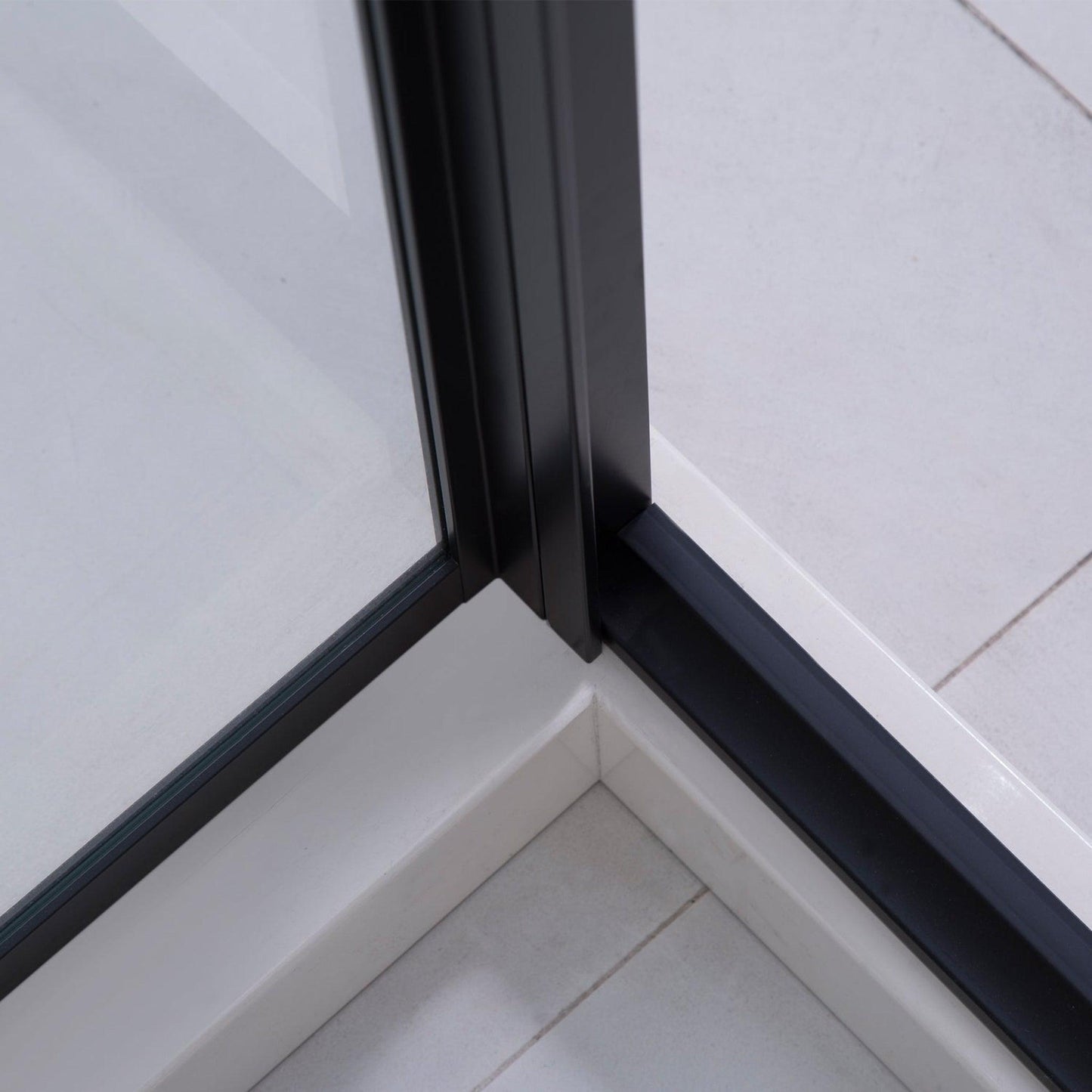 Vinnova Sondrio 48" x 76" Matte Black Rectangle In-line Pivot Door Framed Shower Enclosure With Side panel