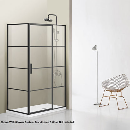 Vinnova Sondrio 48" x 76" Matte Black Rectangle In-line Pivot Door Framed Shower Enclosure With Side panel