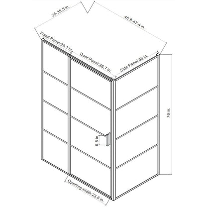 Vinnova Sondrio 48" x 76" Matte Black Rectangle In-line Pivot Door Framed Shower Enclosure With Side panel