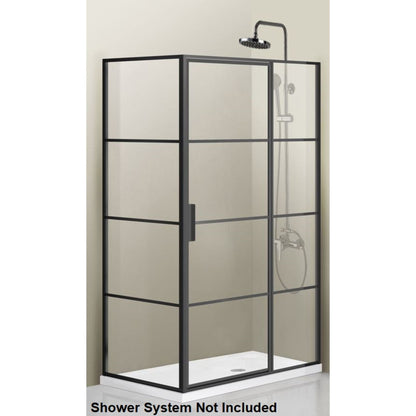 Vinnova Sondrio 48" x 76" Matte Black Rectangle In-line Pivot Door Framed Shower Enclosure With Side panel