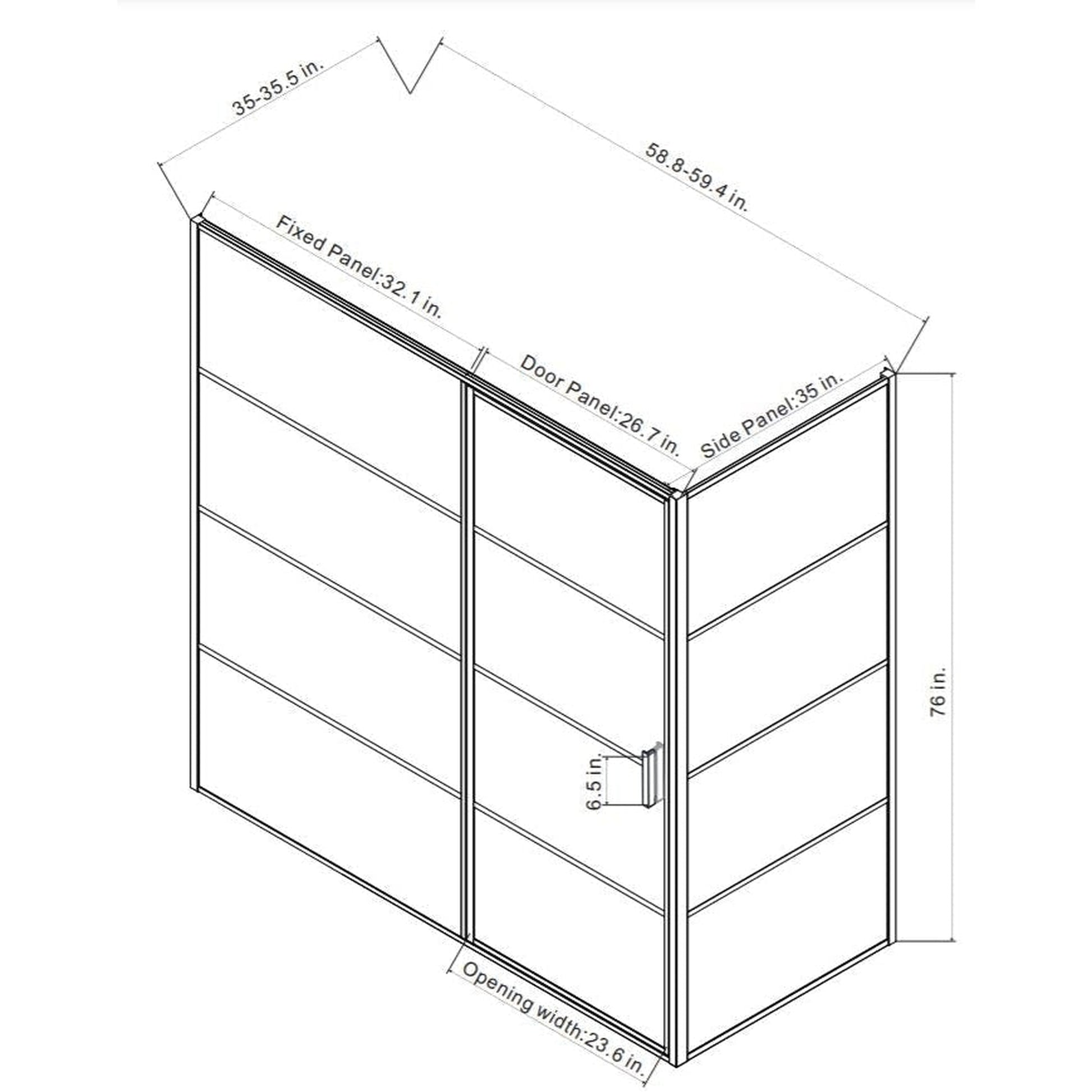 Vinnova Sondrio 60" x 76" Matte Black Rectangle In-line Pivot Door Framed Shower Enclosure With Side panel