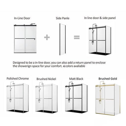 Vinnova Spezia 48" x 76" Brushed Gold Reversible Double Sliding Bypass Frameless Shower Door