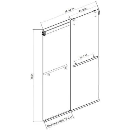 Vinnova Spezia 48" x 76" Brushed Gold Reversible Double Sliding Bypass Frameless Shower Door