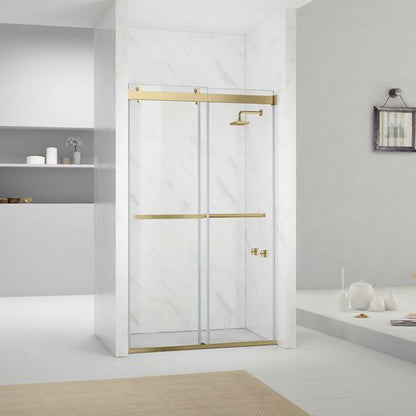 Vinnova Spezia 48" x 76" Brushed Gold Reversible Double Sliding Bypass Frameless Shower Door