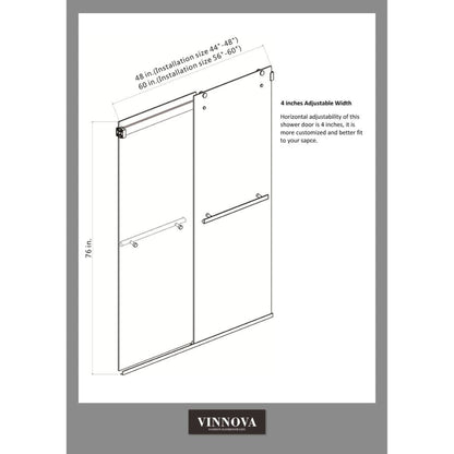 Vinnova Spezia 48" x 76" Brushed Nickel Reversible Double Sliding Bypass Frameless Shower Door