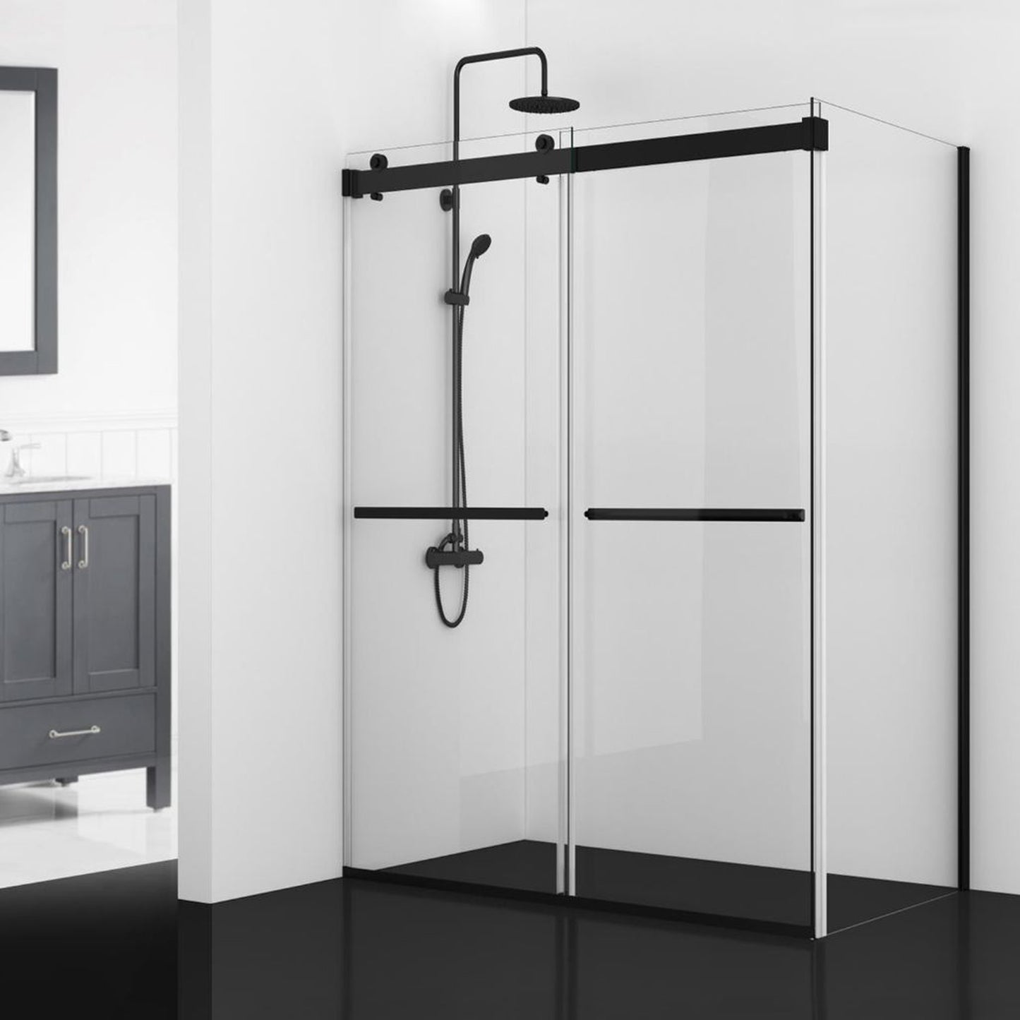 Vinnova Spezia 48" x 76" Matte Black Rectangle Double Sliding Bypass Frameless Shower Enclosure