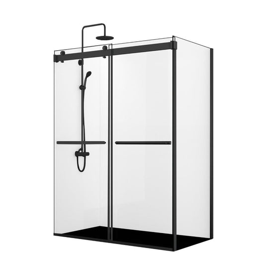 Vinnova Spezia 48" x 76" Matte Black Rectangle Double Sliding Bypass Frameless Shower Enclosure