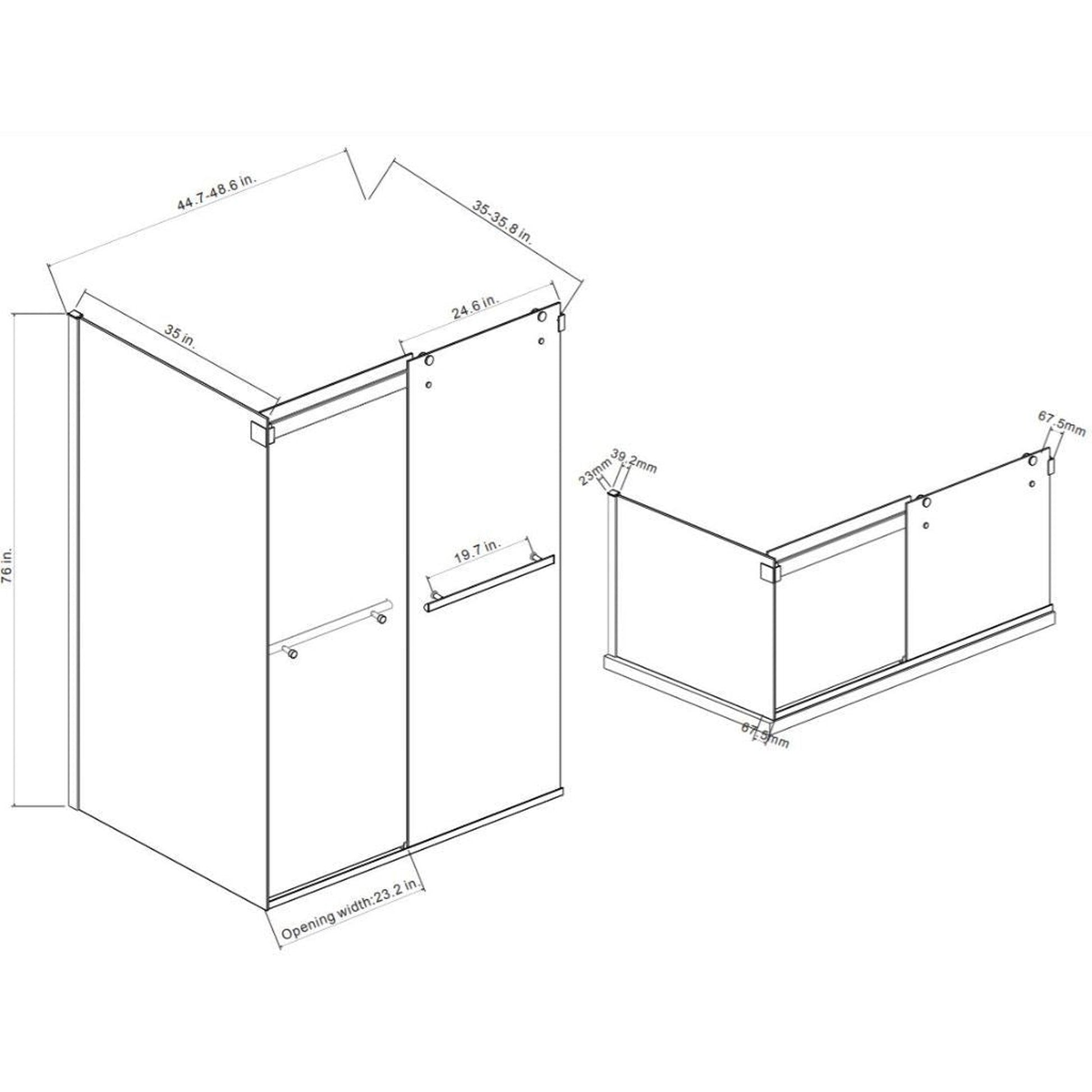 Vinnova Spezia 48" x 76" Polished Chrome Rectangle Double Sliding Bypass Frameless Shower Enclosure