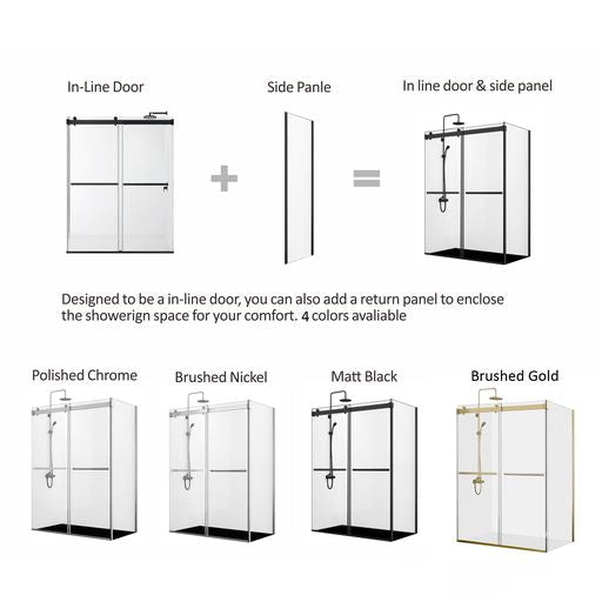 Vinnova Spezia 56" x 76" Brushed Gold Reversible Double Sliding Bypass Frameless Shower Door