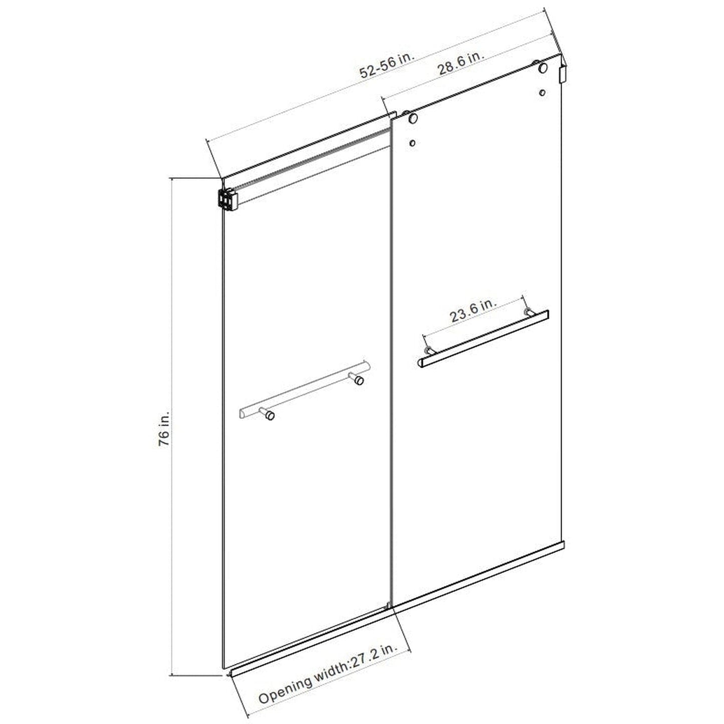 Vinnova Spezia 56" x 76" Brushed Gold Reversible Double Sliding Bypass Frameless Shower Door