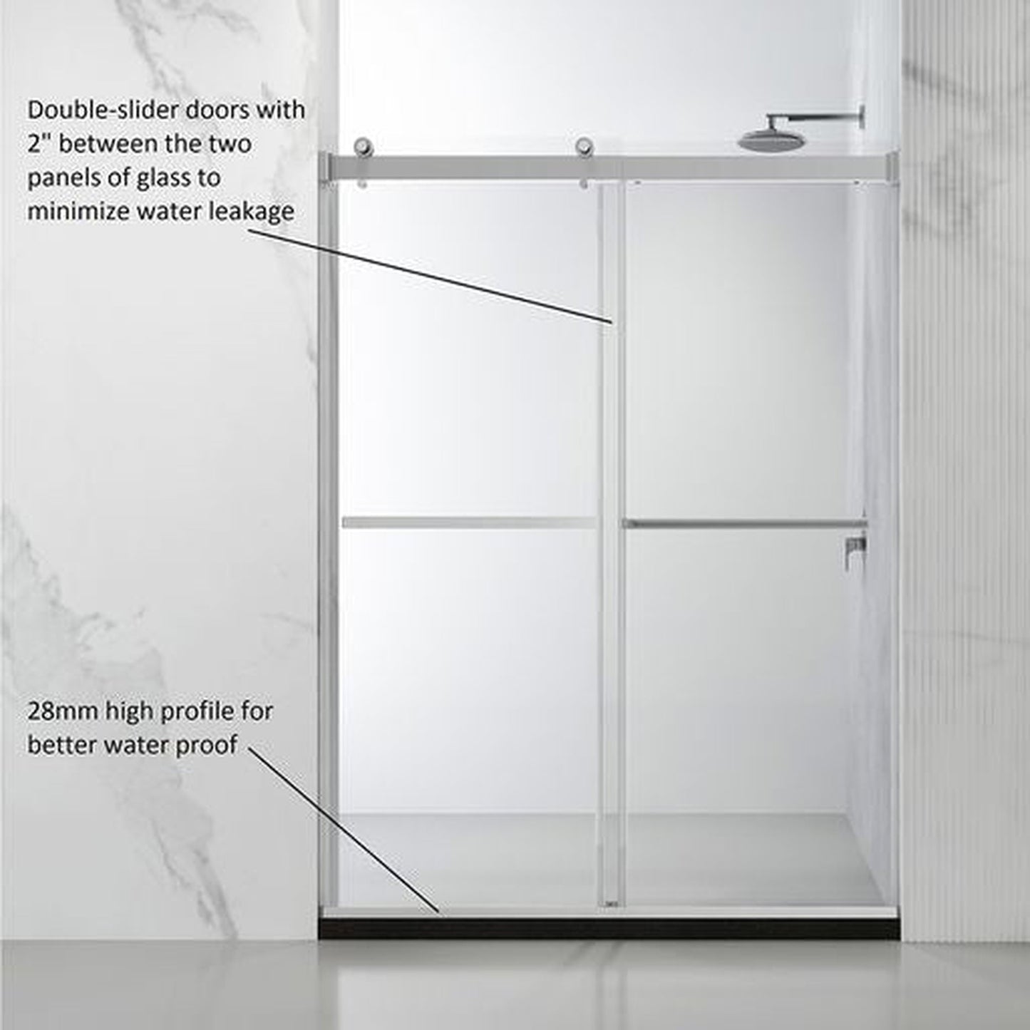 Vinnova Spezia 56" x 76" Brushed Nickel Reversible Double Sliding Bypass Frameless Shower Door