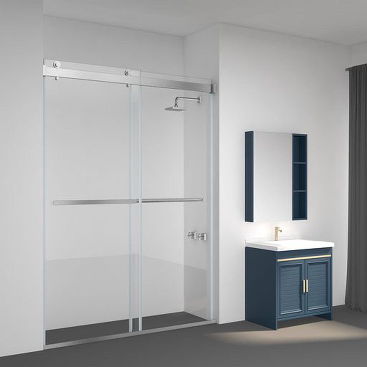 Vinnova Spezia 56" x 76" Brushed Nickel Reversible Double Sliding Bypass Frameless Shower Door