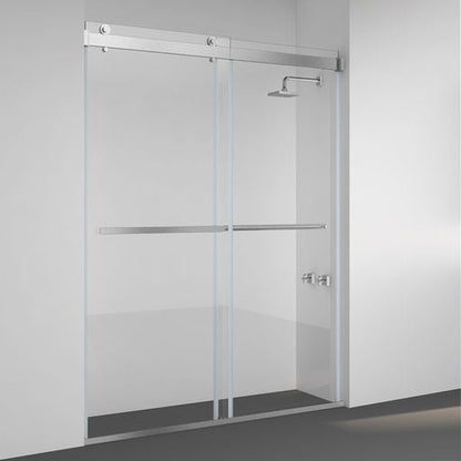 Vinnova Spezia 56" x 76" Brushed Nickel Reversible Double Sliding Bypass Frameless Shower Door