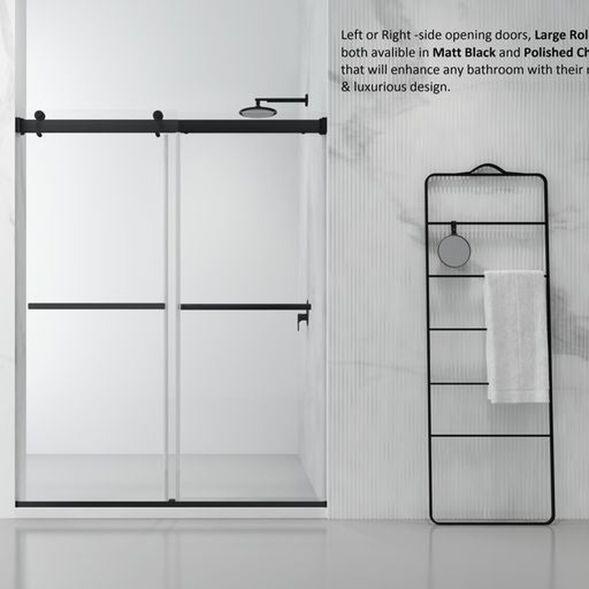 Vinnova Spezia 56" x 76" Matte Black Reversible Double Sliding Bypass Frameless Shower Door