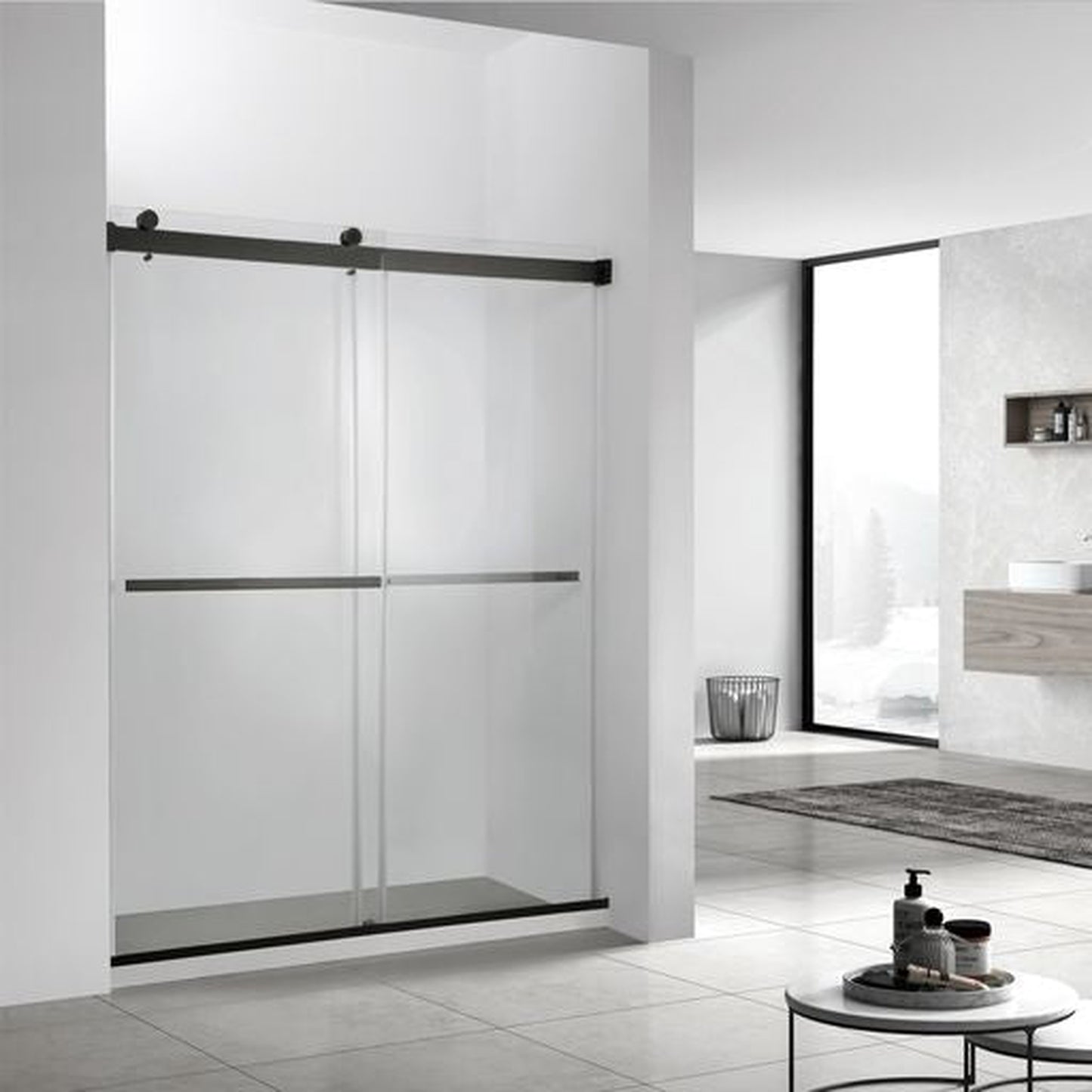 Vinnova Spezia 56" x 76" Matte Black Reversible Double Sliding Bypass Frameless Shower Door