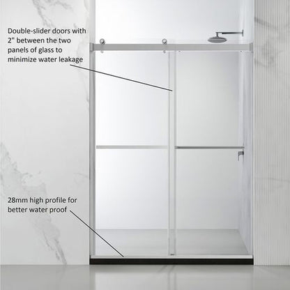 Vinnova Spezia 56" x 76" Polished Chrome Reversible Double Sliding Bypass Frameless Shower Door