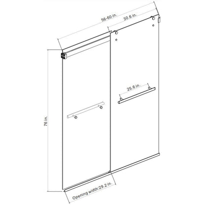 Vinnova Spezia 60" x 76" Brushed Gold Reversible Double Sliding Bypass Frameless Shower Door