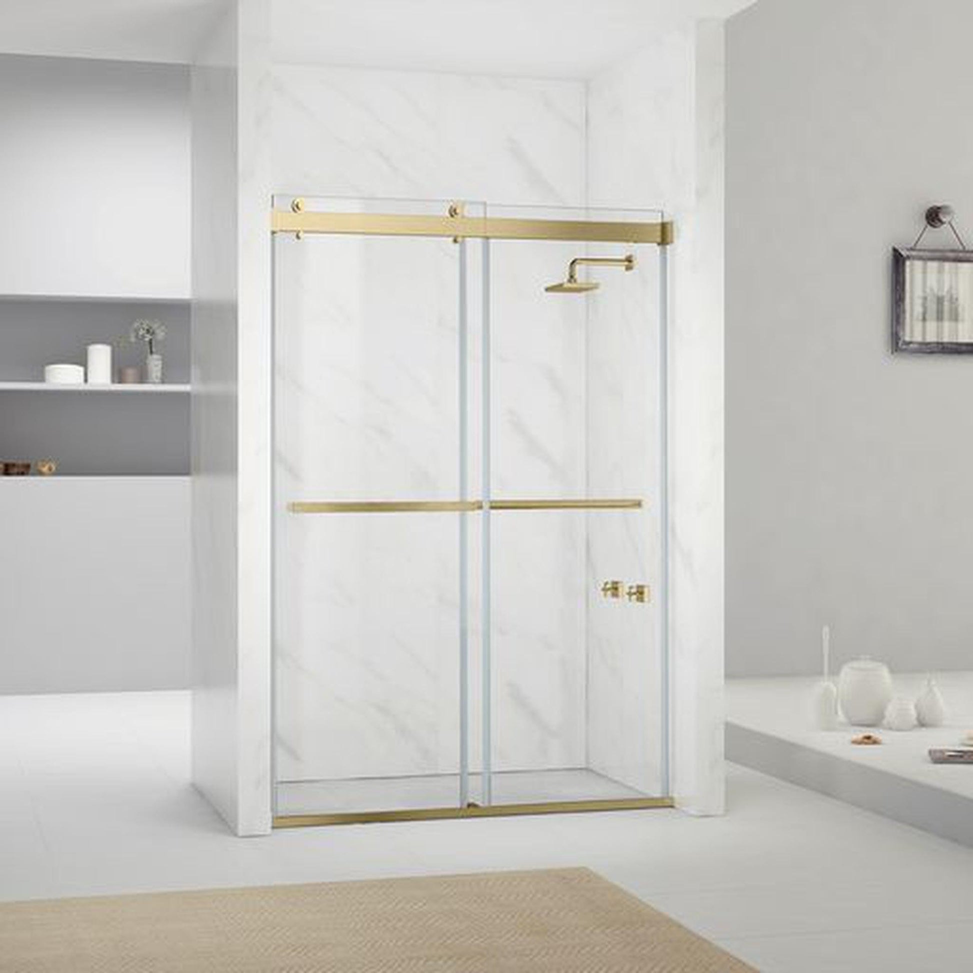 Vinnova Spezia 60" x 76" Brushed Gold Reversible Double Sliding Bypass Frameless Shower Door