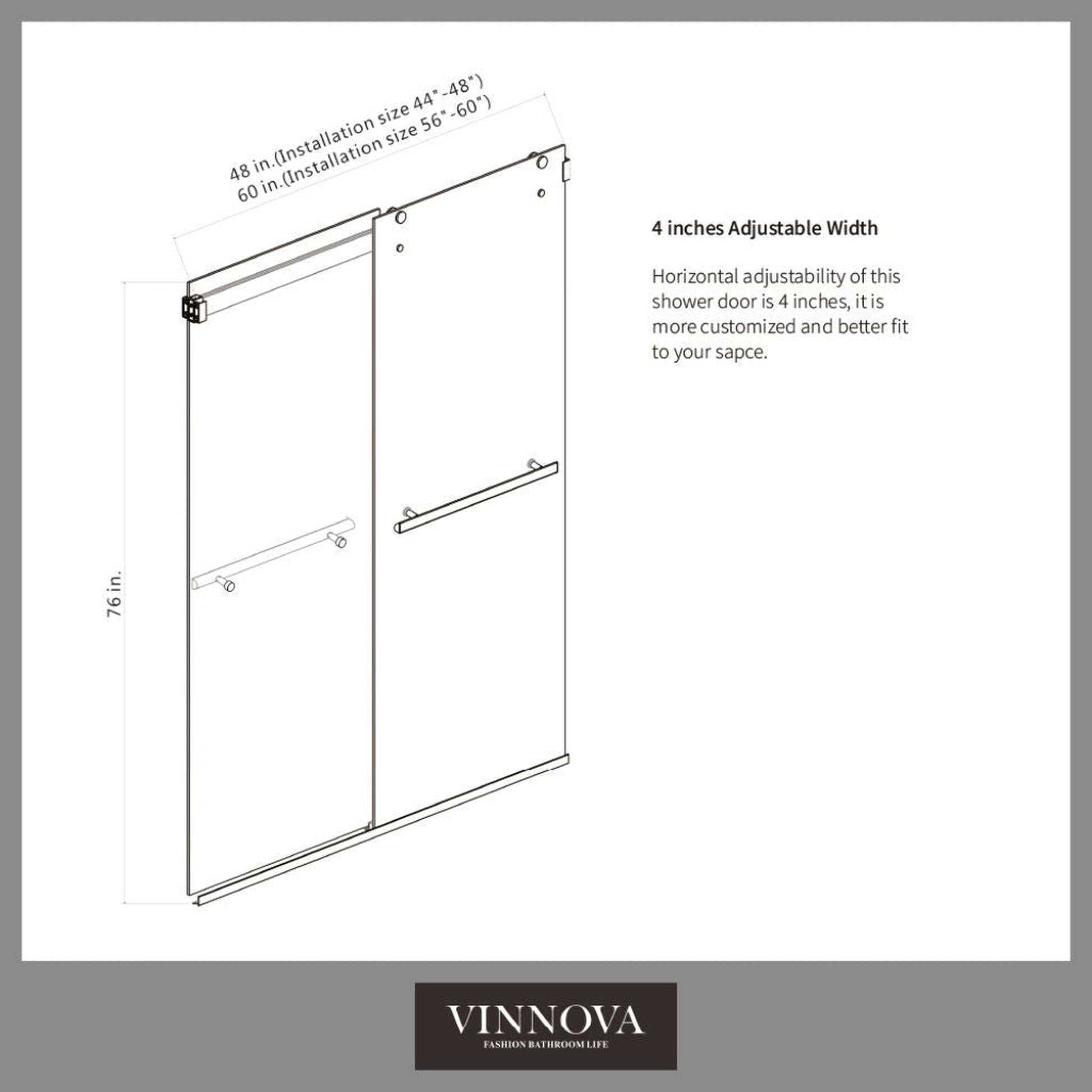 Vinnova Spezia 60" x 76" Brushed Nickel Rectangle Double Sliding Bypass Frameless Shower Enclosure