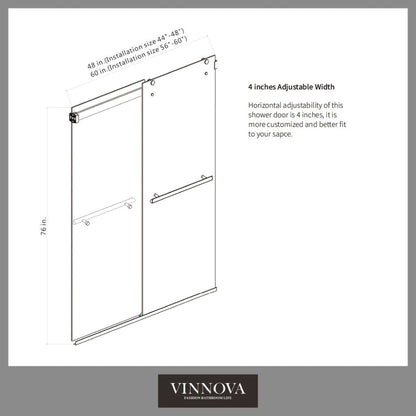 Vinnova Spezia 60" x 76" Polished Chrome Rectangle Double Sliding Bypass Frameless Shower Enclosure