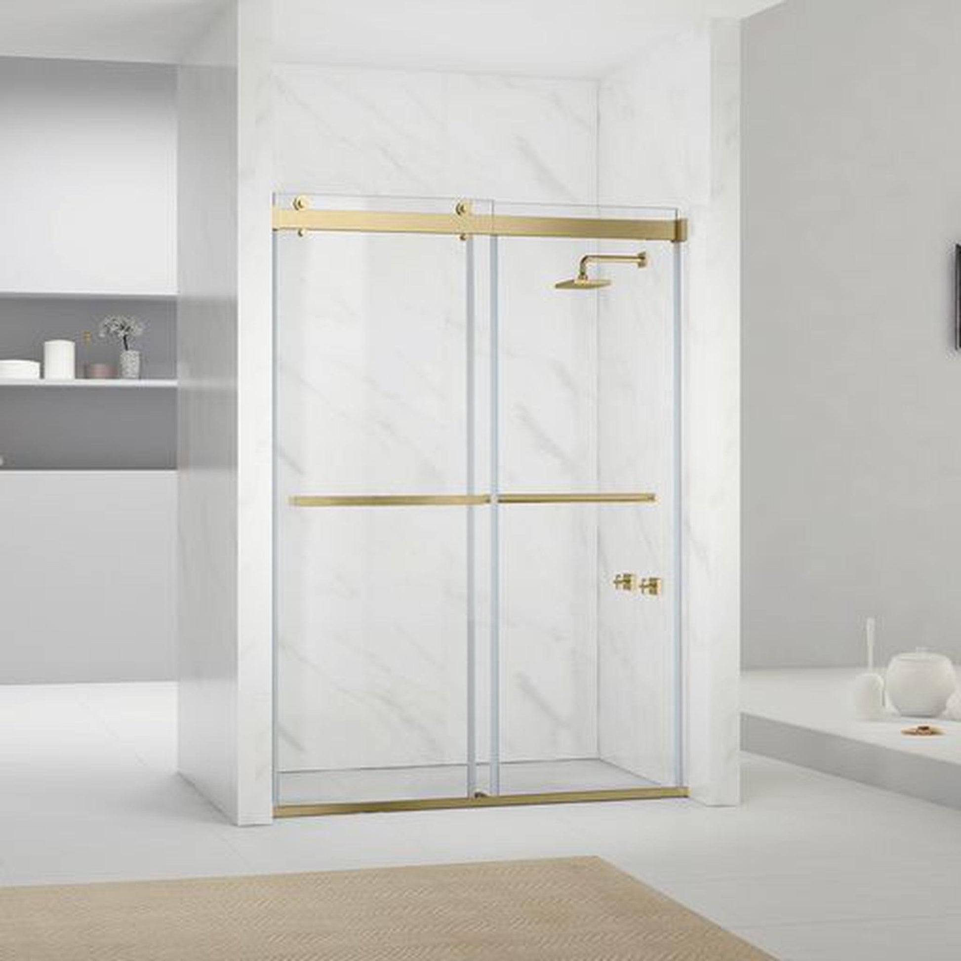 Vinnova Spezia 64" x 76" Brushed Gold Reversible Double Sliding Bypass Frameless Shower Door