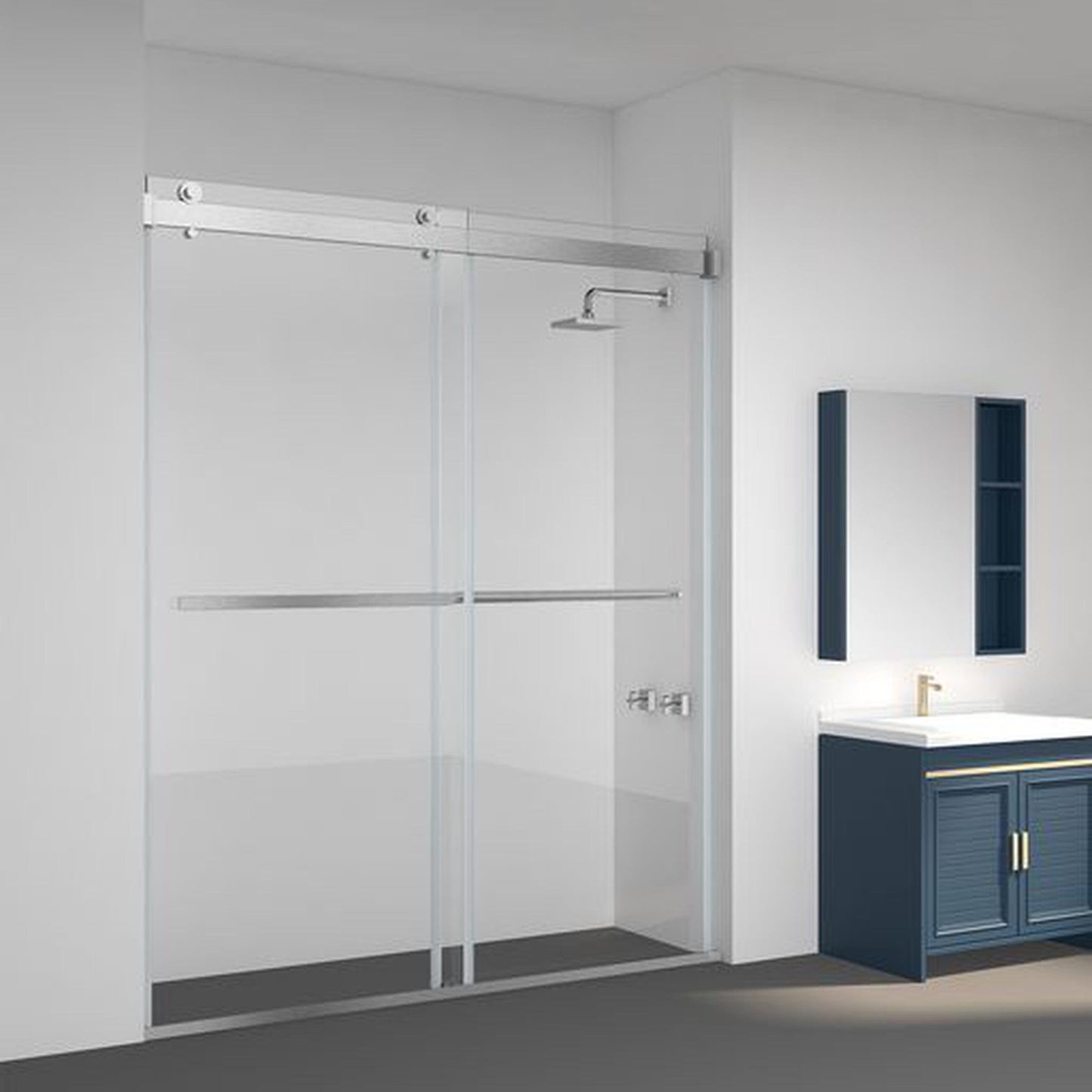 Vinnova Spezia 64" x 76" Brushed Nickel Reversible Double Sliding Bypass Frameless Shower Door