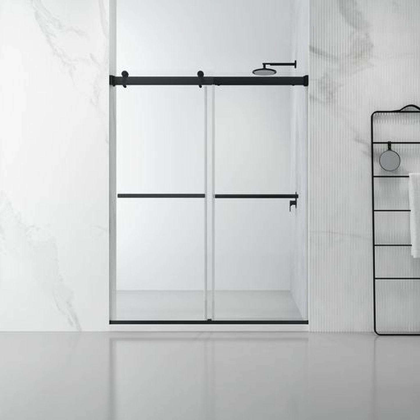 Vinnova Spezia 64" x 76" Matte Black Reversible Double Sliding Bypass Frameless Shower Door