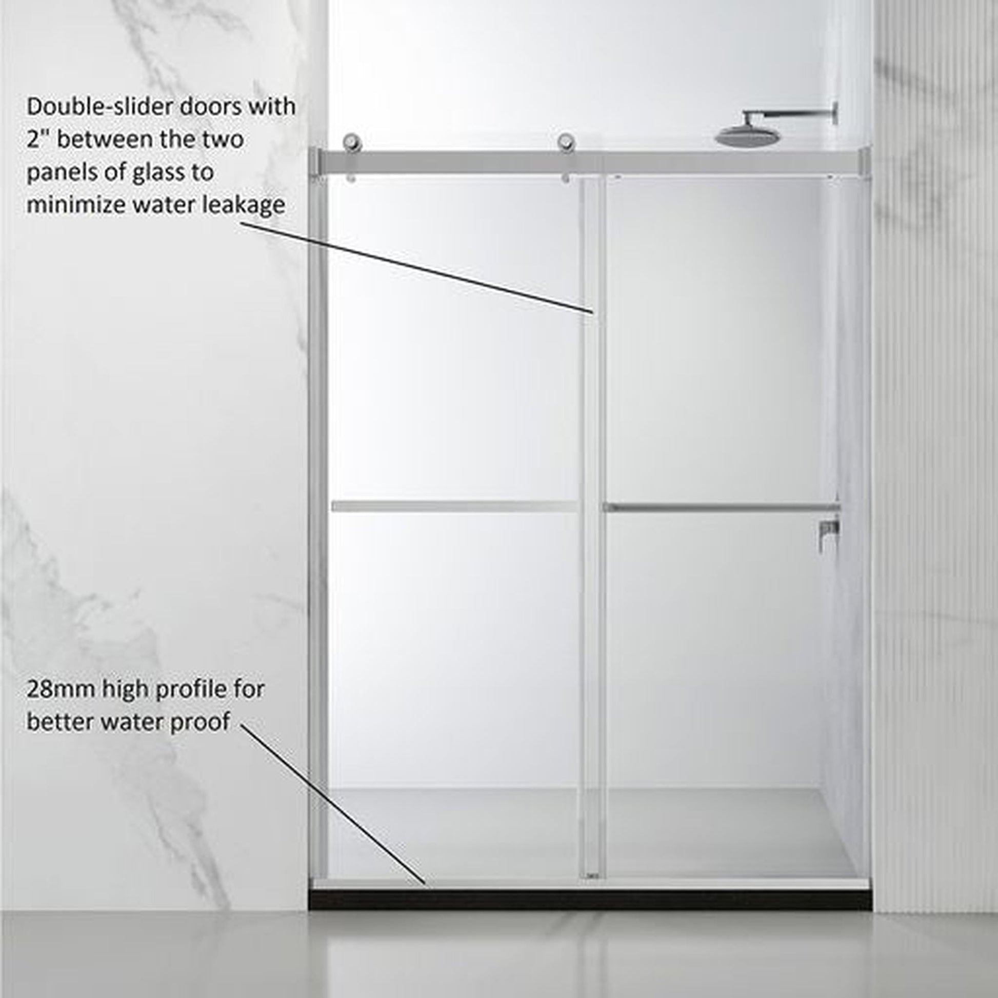 Vinnova Spezia 68" x 76" Brushed Nickel Reversible Double Sliding Bypass Frameless Shower Door