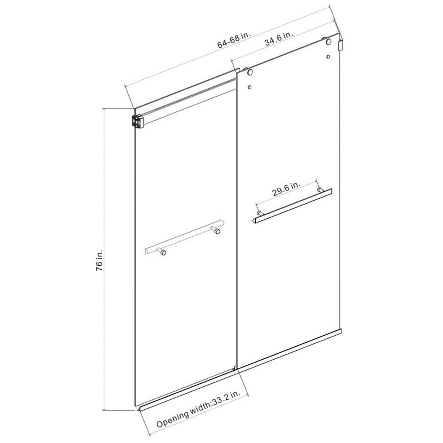 Vinnova Spezia 68" x 76" Brushed Nickel Reversible Double Sliding Bypass Frameless Shower Door