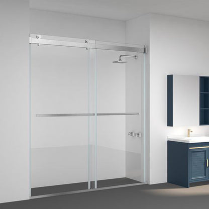 Vinnova Spezia 68" x 76" Brushed Nickel Reversible Double Sliding Bypass Frameless Shower Door