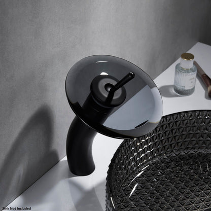 Vinnova Torino 12" Single Hole Matte Black High Arc Waterfall Glass Vessel Bathroom Sink Faucet