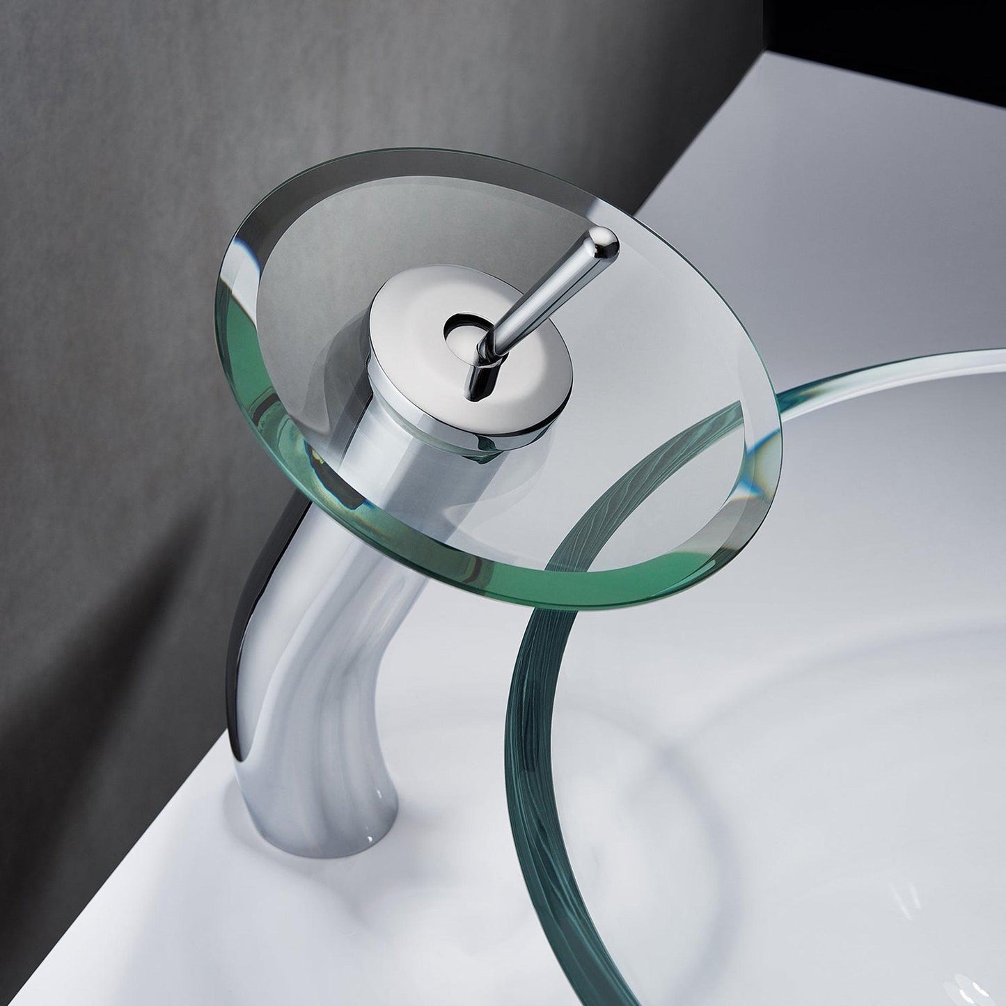 Vinnova Torino 12" Single Hole Polished Chrome High Arc Waterfall Glass Vessel Bathroom Sink Faucet