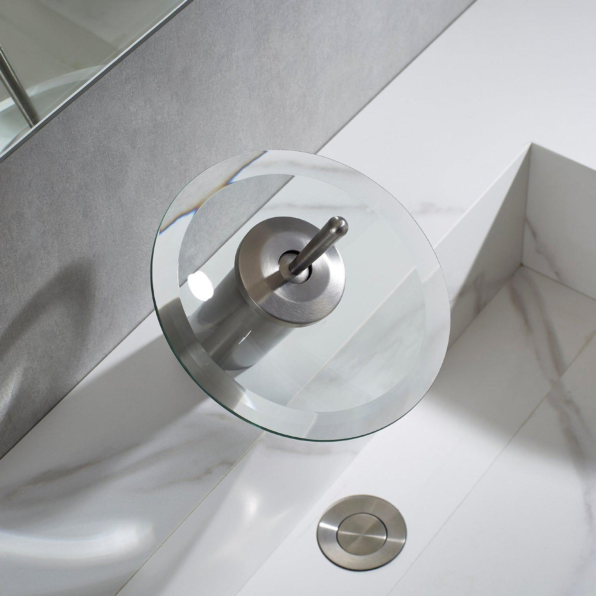 Vinnova Torino 7" Single Hole Polished Chrome Low Arc Waterfall Glass Vessel Bathroom Sink Faucet