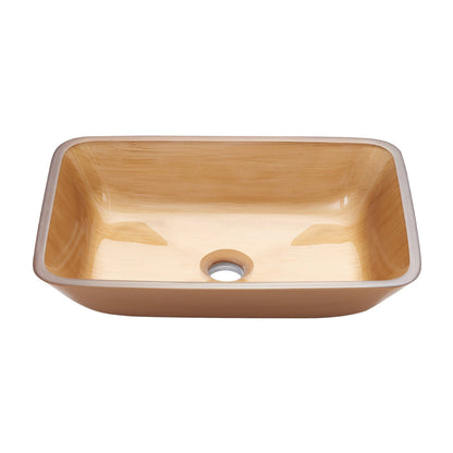 Vinnova Tudela 18" Gold Rectangular Tempered Glass Painted by Hand Vessel Bathroom Sink Without Faucet