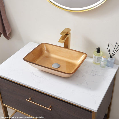 Vinnova Tudela 18" Gold Rectangular Tempered Glass Painted by Hand Vessel Bathroom Sink Without Faucet