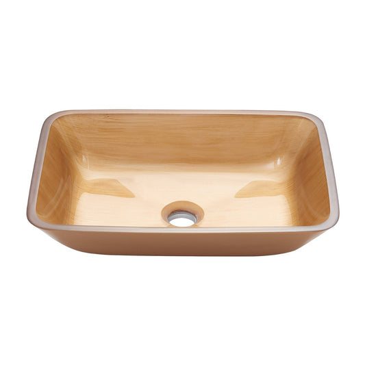 Vinnova Tudela 18" Gold Rectangular Tempered Glass Painted by Hand Vessel Bathroom Sink Without Faucet