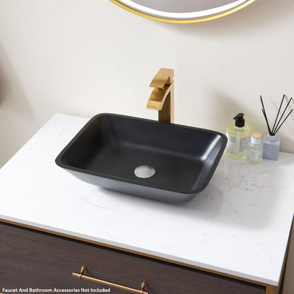 Vinnova Tudela 18" Matte Black Rectangular Tempered Glass Painted by Hand Vessel Bathroom Sink Without Faucet
