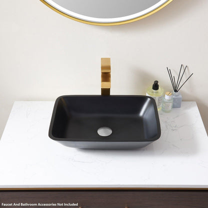 Vinnova Tudela 18" Matte Black Rectangular Tempered Glass Painted by Hand Vessel Bathroom Sink Without Faucet