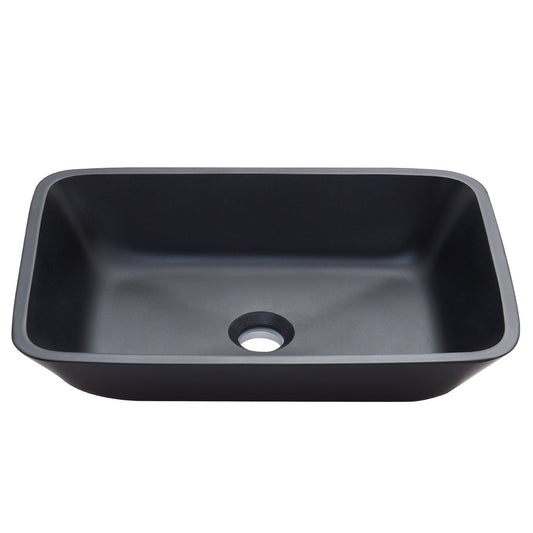 Vinnova Tudela 18" Matte Black Rectangular Tempered Glass Painted by Hand Vessel Bathroom Sink Without Faucet